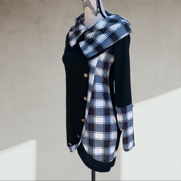 Checkered jersey knit top SMALL - Picture 2 of 4